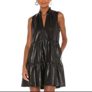 Amanda Uprichard - Sleeveless Leather Saffron Dress in Black